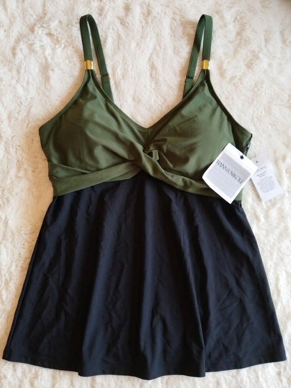 Hanna Nikole Women's Plus Size Swimdress - Two-Tone Army Green & Black One-Piece